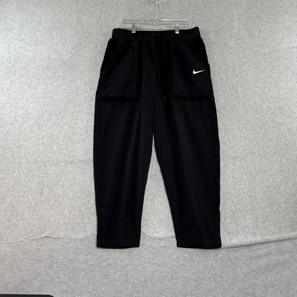 Nike Women's Sportswear Essential Woven High-Rise  Large L Pants Black  Faux Fur